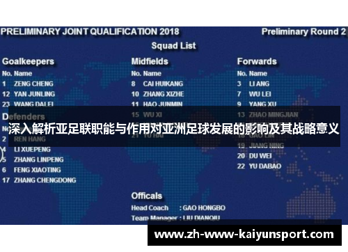 深入解析亚足联职能与作用对亚洲足球发展的影响及其战略意义 深入解析亚足联职能与作用对亚洲足球发展的影响及其战略意义